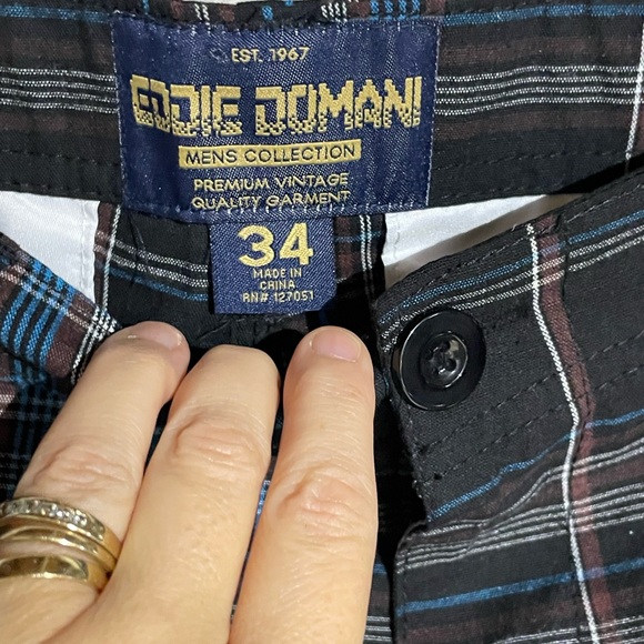 NWT Eddie Domani Men's Size 34 Shorts Black and Blue Plaid - Picture 6 of 9